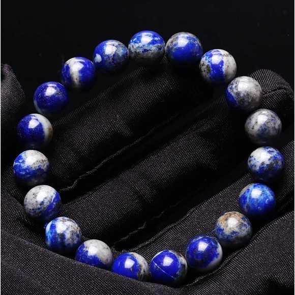 New! Genuine Natural Lapis Lazuli Beaded Bracelet - Picture 2 of 8